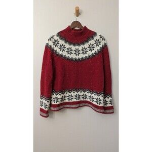 Vintage 90s Croft & Barrow Fair Isle Sweater M Wool Blend Red Holiday Speckled